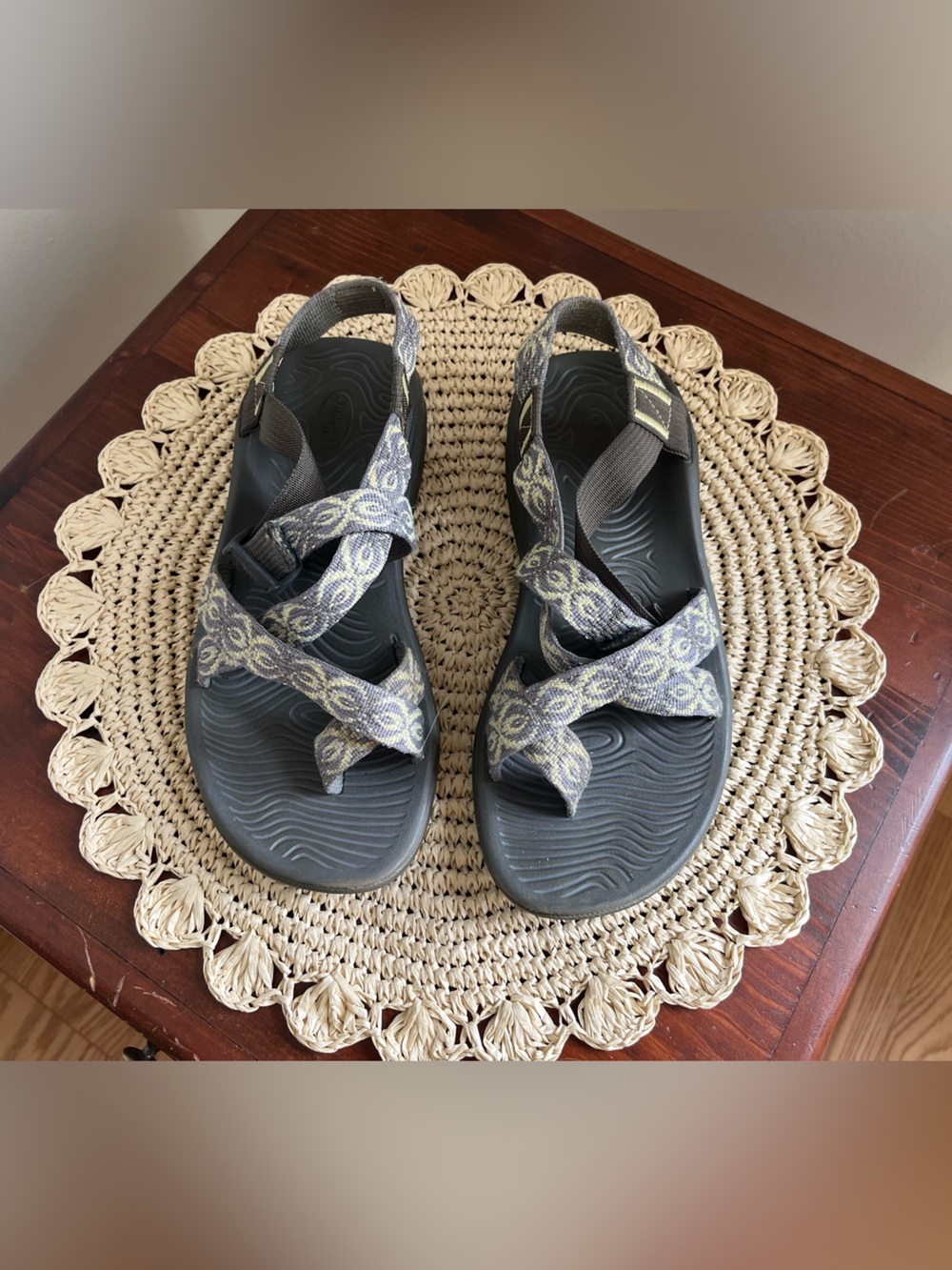Chaco Women's Gray Sandals with Yellow Patterned Straps